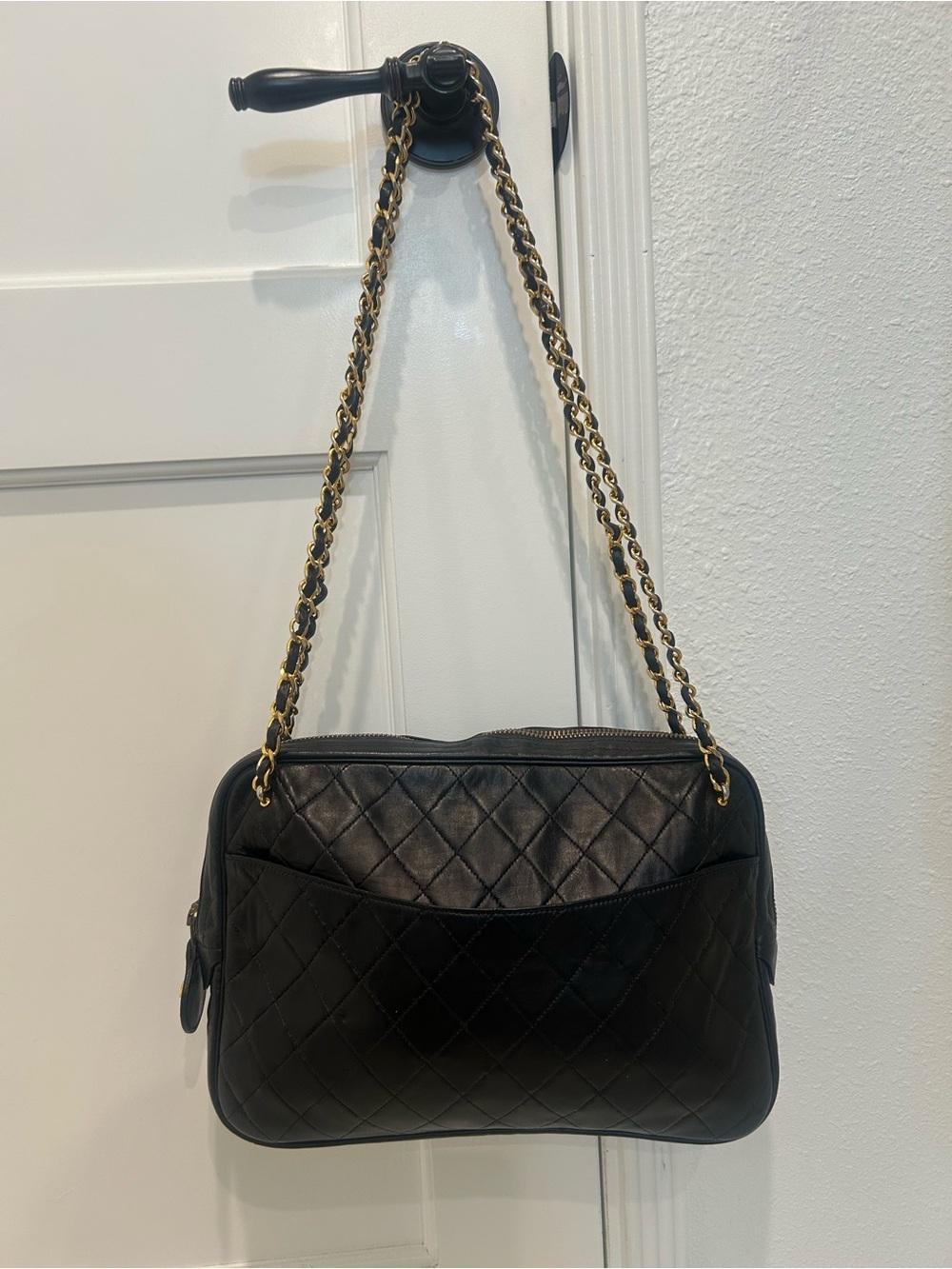 CHANEL Vintage Lambskin Black Quilted Leather Shoulder Bag